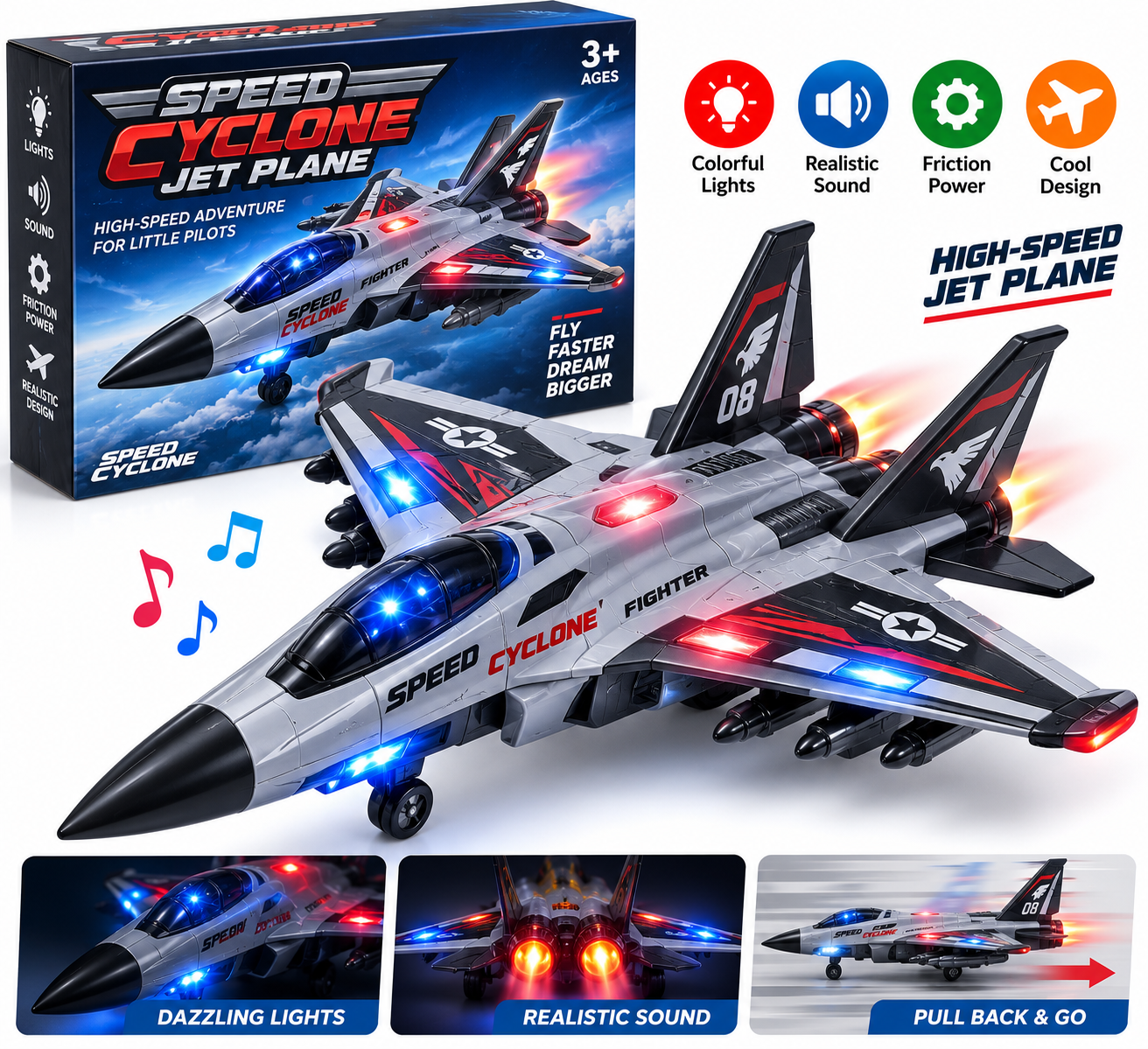 Speed Cyclone High-Speed Jet Plane Toy with Lights & Sound