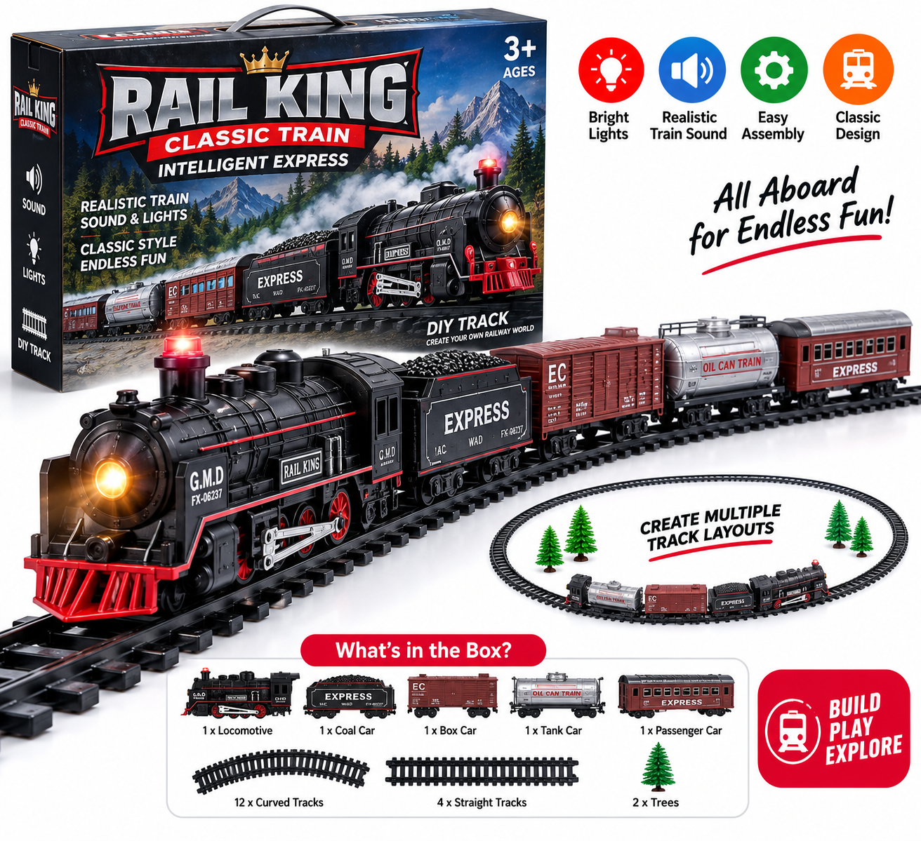Rail King Classic Intelligent Express Train Set with Sound & Lights