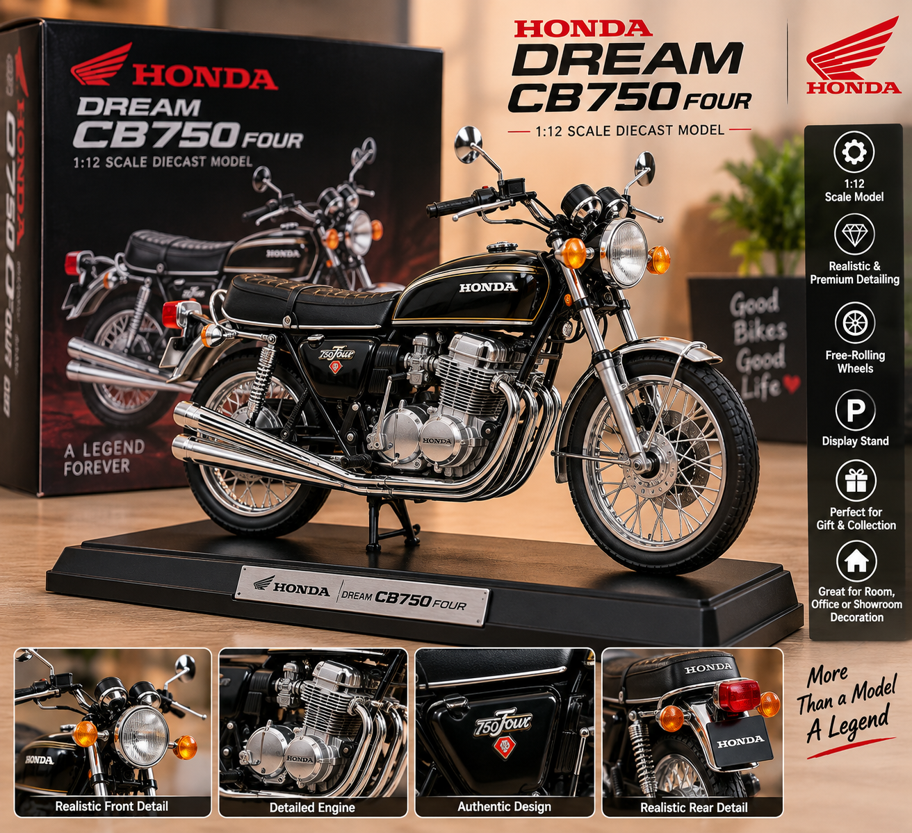 🏍️ MINI HONDA DREAM CB750 FOUR – 1:12 DIECAST MODEL BIKE