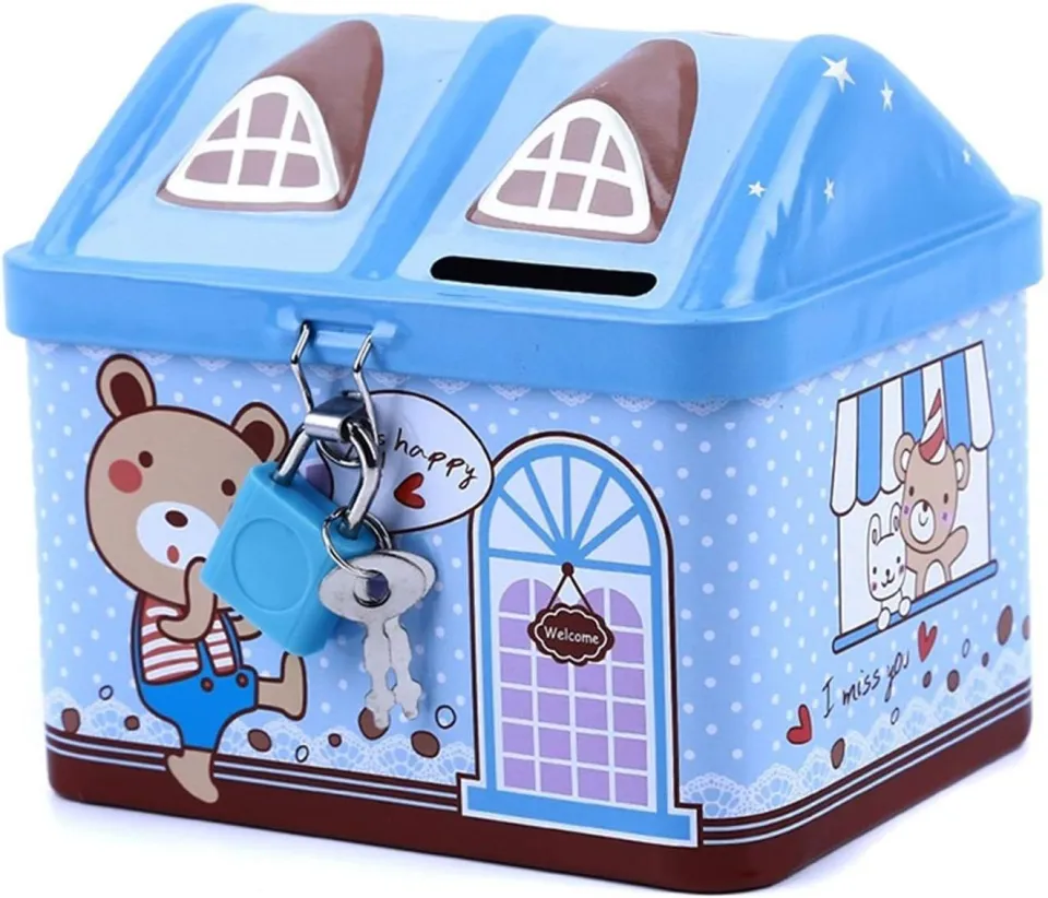 🏠💰 Metal House-Shaped Piggy Bank – Lockable Money Saving Box