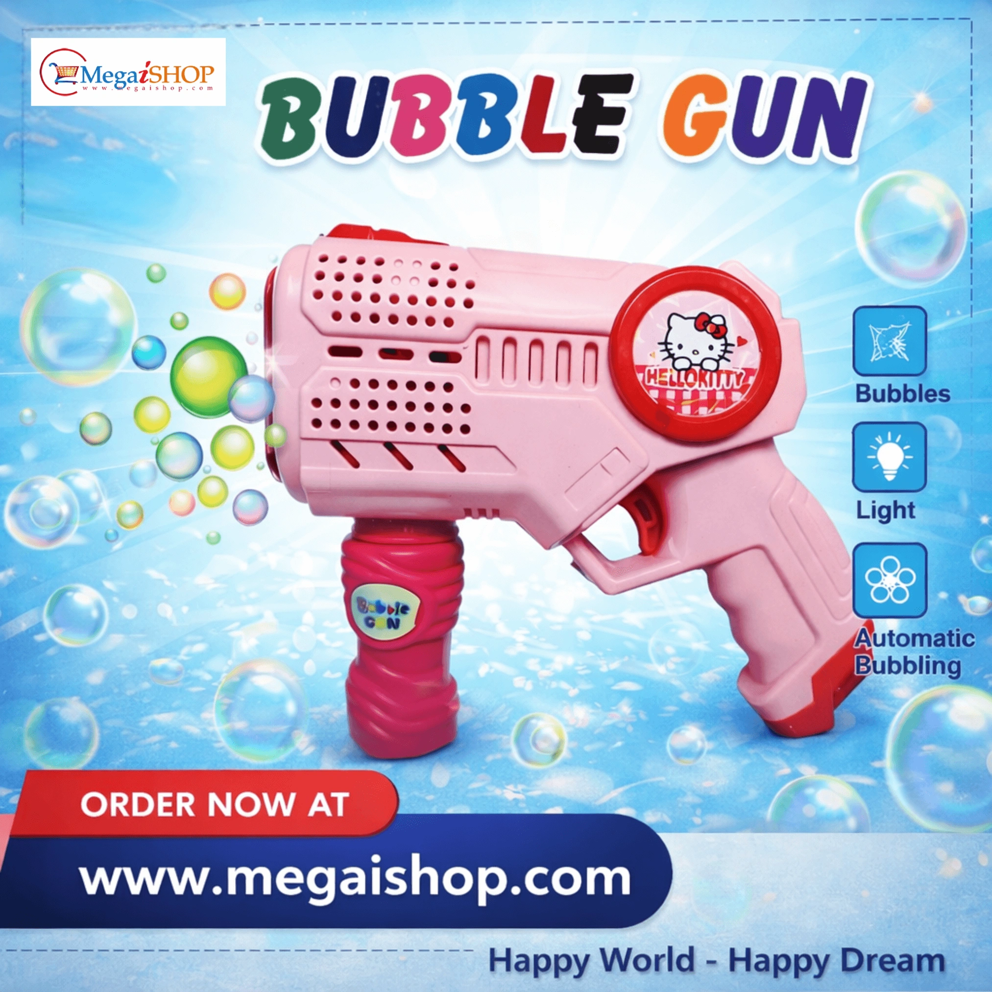 Automatic Electric Gatling Bubble Gun Toy with Lights